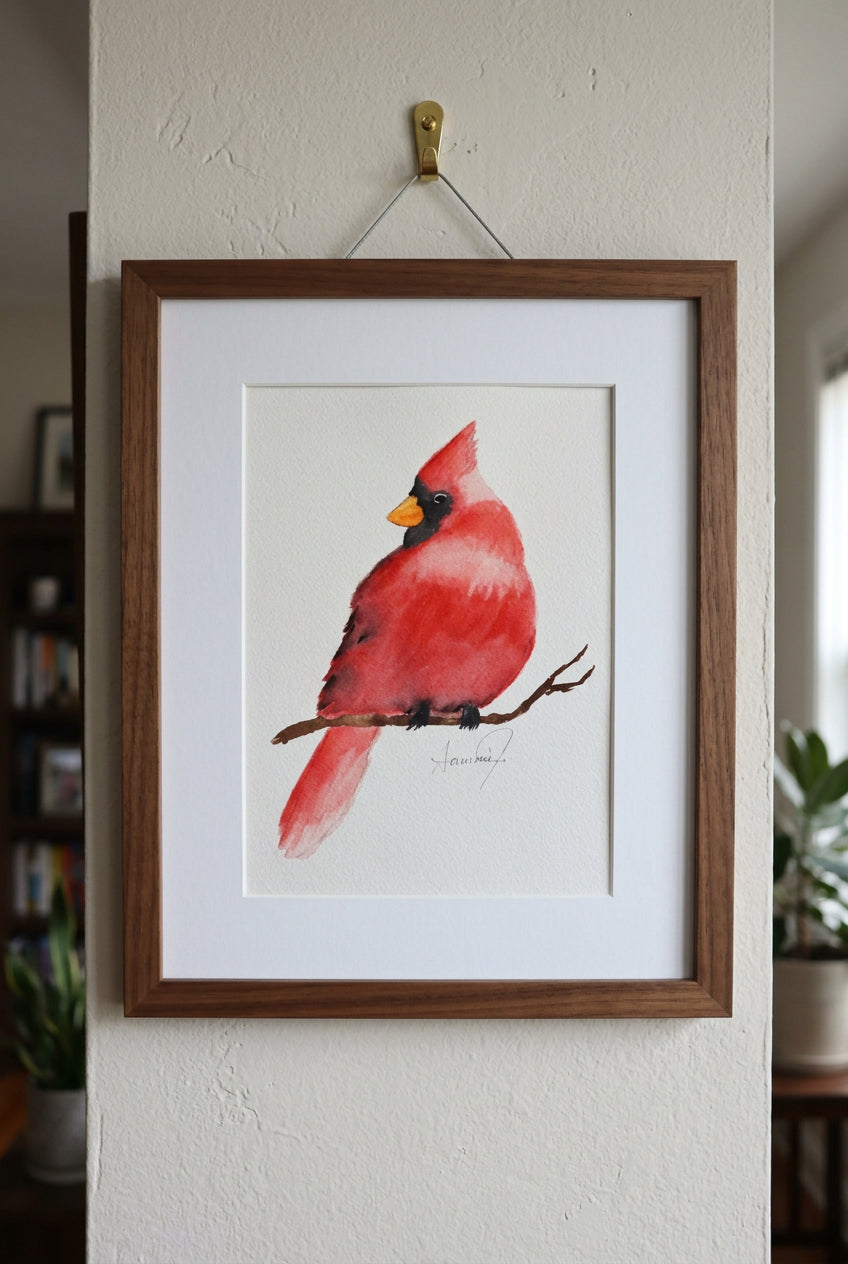 "Alizarin Crimson Cardinal" - Original Watercolor