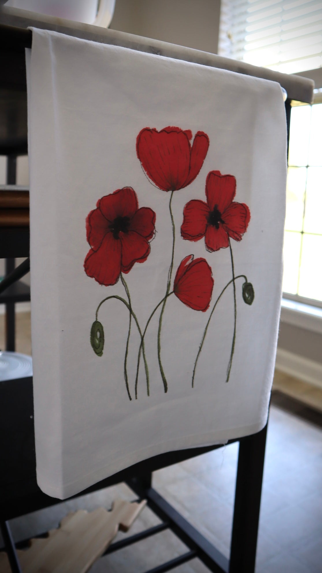 Poppies - White Flour SackTea Towel