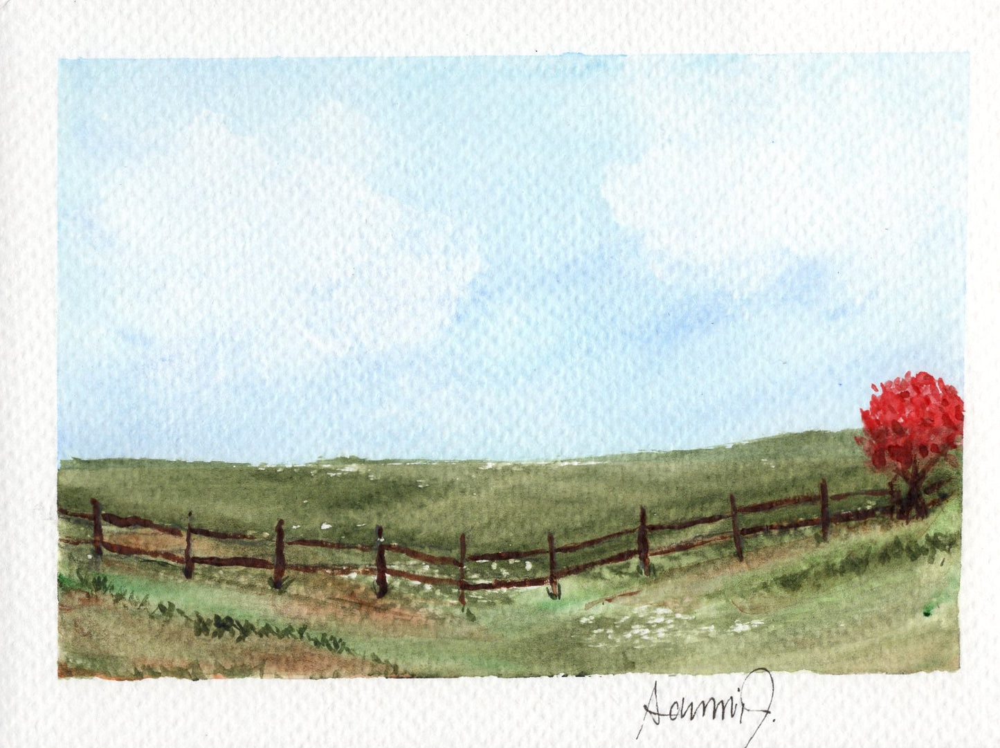 "Happy Little Red Tree" - Original Watercolor