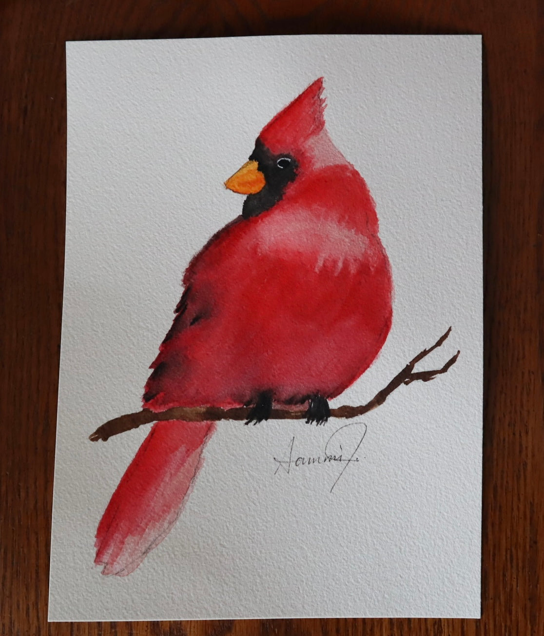 "Alizarin Crimson Cardinal" - Original Watercolor