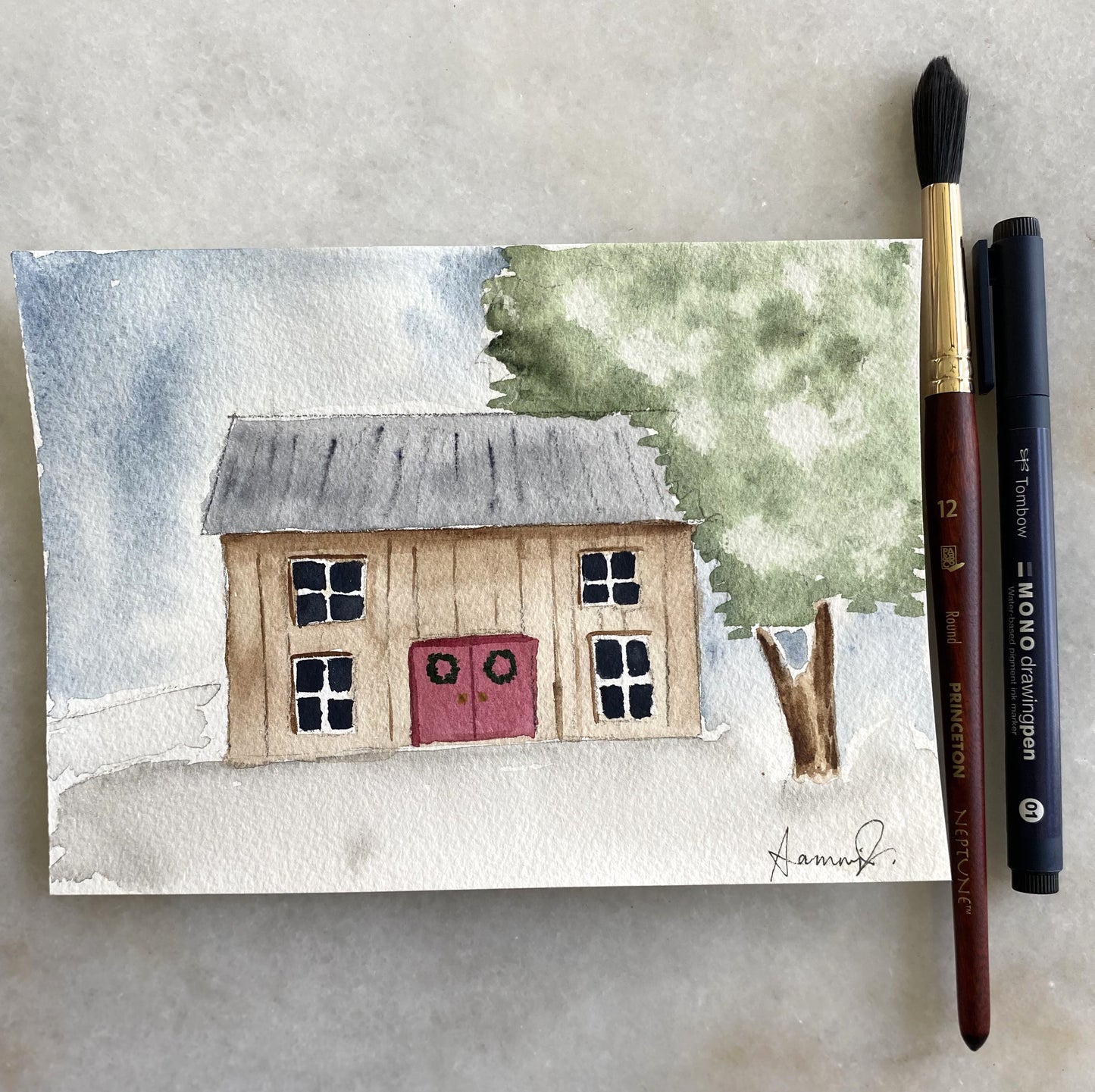 "Jolly Cabin" Christmas Print - Original Watercolor